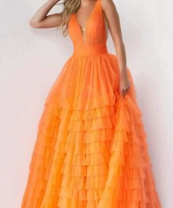 Jovani - 07264 Shirr-Ornate Tiered Tulle Gown