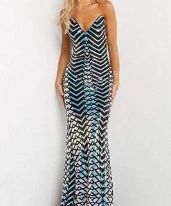 Jovani - 07285 Strapless Zigzag Sequin Long Gown