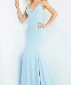 Jovani - 07297 Embellished Plunging V Neck Trumpet Dress