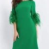 Jovani - 07341 Feather Fringed Quarter Sleeve Dress
