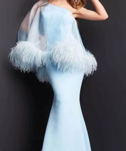 Jovani 07361 - Feathered Illusion Overlay Evening Dress