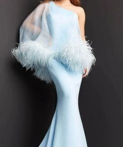 Jovani 07361 - Feathered Illusion Overlay Evening Dress