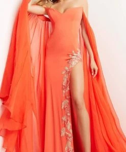 Jovani - 07419 Off Shoulder Cape Sheath Dress