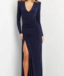 Jovani 07485 - Ruched High Slit Evening Gown