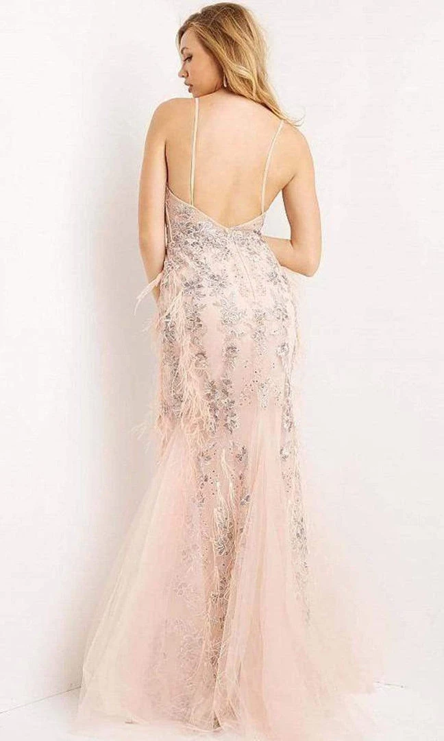 Jovani - 07514 Floral Feather-Appliques Trumpet Gown 4 Jovani - 07514 Floral Feather-Appliques Trumpet Gown