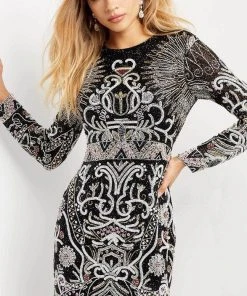 Jovani 07519 - Beaded Long Sleeved Short Dress