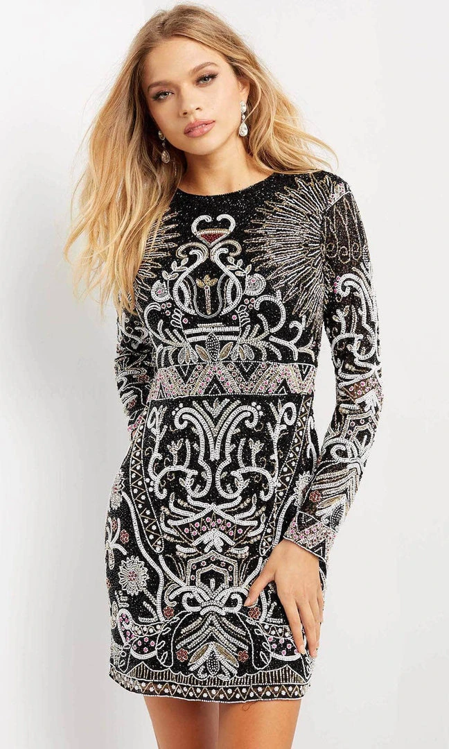 Jovani 07519 - Beaded Long Sleeved Short Dress 5 Jovani 07519 - Beaded Long Sleeved Short Dress