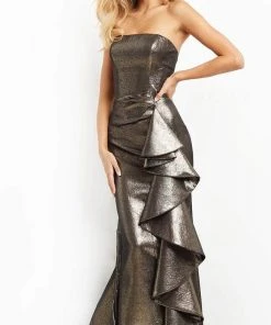 Jovani 07582 - Metallic Ruffled Evening Dress