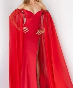 Jovani - 07652 Cascading Drape Off Shoulder Gown