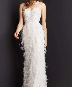Jovani - 07914 Embroidered Sweetheart Fringed Gown