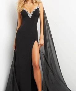 Jovani 08022 - Cascade Paneled Backless Evening Dress
