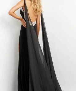 Jovani 08022 - Cascade Paneled Backless Evening Dress