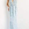 Jovani - 08140 Feather-Ornate Mermaid Gown