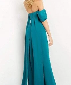 Jovani - 08209 Off Shoulder Crepe Jumpsuit With Back Tail