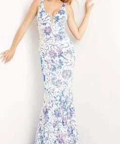 Jovani - 08257 Sleeveless Floral Sequin Long Gown