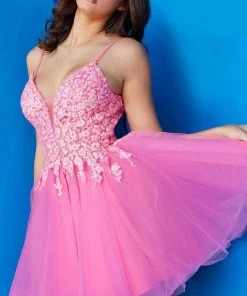 Jovani 08273 - Floral V-Neck A-Line Cocktail Dress