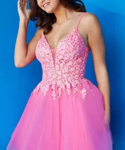 Jovani 08273 - Floral V-Neck A-Line Cocktail Dress 11 Jovani 08273 - Floral V-Neck A-Line Cocktail Dress