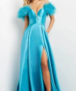 Jovani 08321 - Feathered Off Shoulder Evening Gown