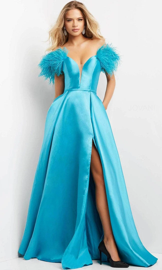 Jovani 08321 - Feathered Off Shoulder Evening Gown 5 Jovani 08321 - Feathered Off Shoulder Evening Gown