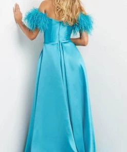 Jovani 08321 - Feathered Off Shoulder Evening Gown
