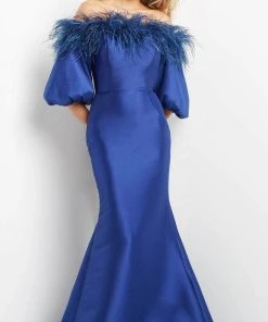 Jovani 08356 - Feather Trimmed Mermaid Evening Dress