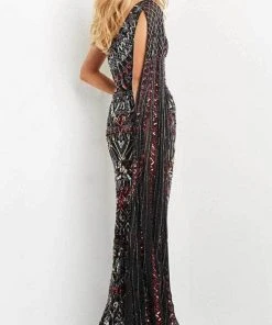 Jovani 08450 - Asymmetric With Shoulder Cape Long Dress