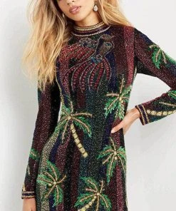 Jovani 08453 - High Neck Long Sleeves Short Dress 9 Jovani 08453 - High Neck Long Sleeves Short Dress