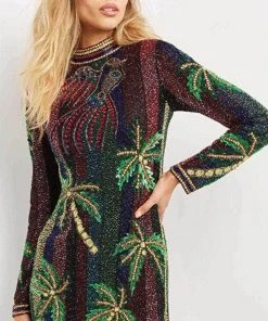 Jovani 08453 - High Neck Long Sleeves Short Dress 8 Jovani 08453 - High Neck Long Sleeves Short Dress