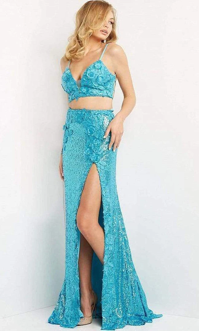 Jovani - 08471 Floral Applique Two-Piece High Slit Sequin Prom Dress 3 Jovani - 08471 Floral Applique Two-Piece High Slit Sequin Prom Dress