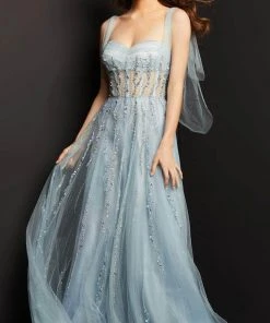 Jovani 08487 - Corset Sheer Bodice Tulle Gown