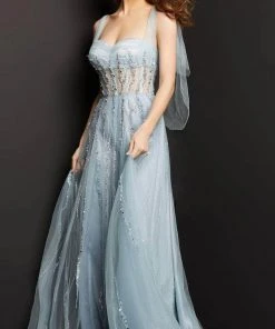 Jovani 08487 - Corset Sheer Bodice Tulle Gown