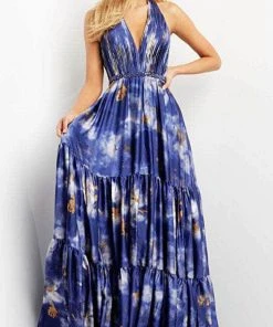 Jovani 08577 - Sleeveless Plunging Halter Neck Long Dress