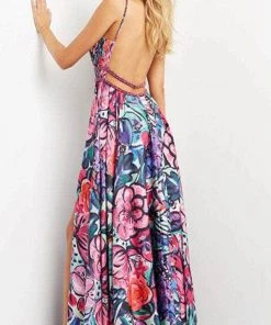 Jovani 08593 - Sleeveless Plunging V-neck Long Dress