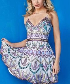 Jovani 08637 - Fully Beaded V-neck Short Dress