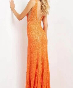 Jovani 08674 - Plunging V-Neck Lace Prom Dress