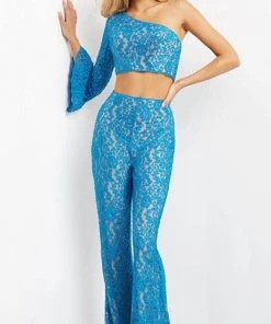 Jovani 08693 - Asymmetric Neck Two Piece Jumpsuit