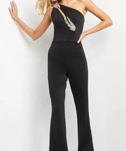 Jovani 09019 - Asymmetric One Shoulder Jumpsuit