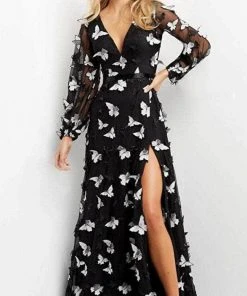 Jovani 09121 - Long Sleeve V-neck Evening Gown 9 Jovani 09121 - Long Sleeve V-neck Evening Gown