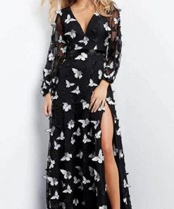 Jovani 09121 - Long Sleeve V-neck Evening Gown 8 Jovani 09121 - Long Sleeve V-neck Evening Gown