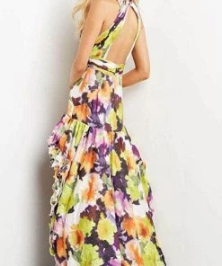 Jovani 09389 - Sleeveless Halter V-neck Evening Dress