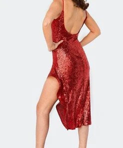 Jovani 09987 - Sequined Sleeveless V-neck High Low Dress