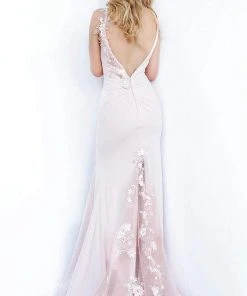 Jovani - 1074 Embroidered Deep V-neck Trumpet Dress 6 Jovani - 1074 Embroidered Deep V-neck Trumpet Dress