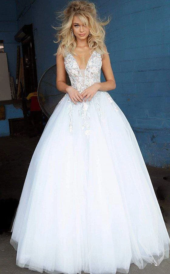 Jovani - 11092 Floral Embroidered Plunging V-Neck Ballgown 5 Jovani - 11092 Floral Embroidered Plunging V-Neck Ballgown