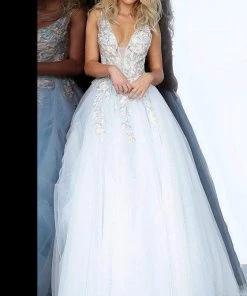 Jovani - 11092 Floral Embroidered Plunging V-Neck Ballgown 10 Jovani - 11092 Floral Embroidered Plunging V-Neck Ballgown