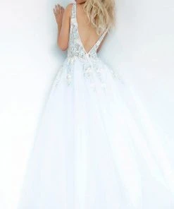 Jovani - 11092 Floral Embroidered Plunging V-Neck Ballgown