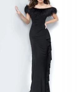 Jovani - 1147 Off-Shoulder Feather Sheath Dress