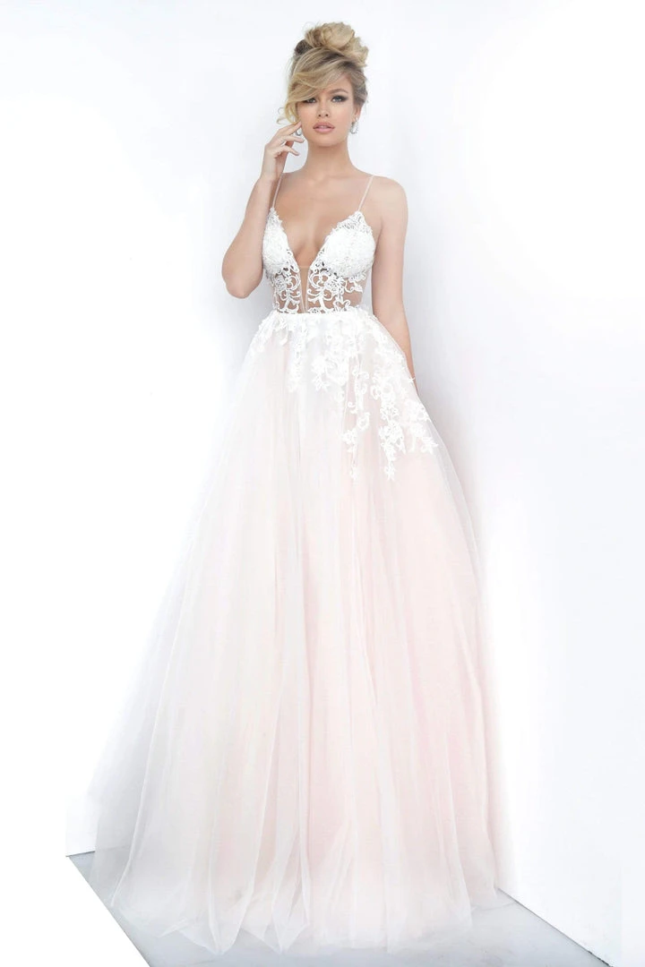 Jovani - 1310 Spaghetti Straps Sheer Embroidered Bodice Tulle Ballgown 5 Jovani - 1310 Spaghetti Straps Sheer Embroidered Bodice Tulle Ballgown