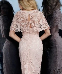 Jovani - 1401 Lace Sweetheart Sheath Dress With Capelet 9 Jovani - 1401 Lace Sweetheart Sheath Dress With Capelet