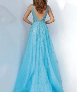 Jovani - 1572 Embellished Deep V-neck A-line Gown