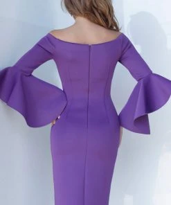 Jovani - 1587 Off Shoulder Bell Sleeve Scuba Cocktail Dress